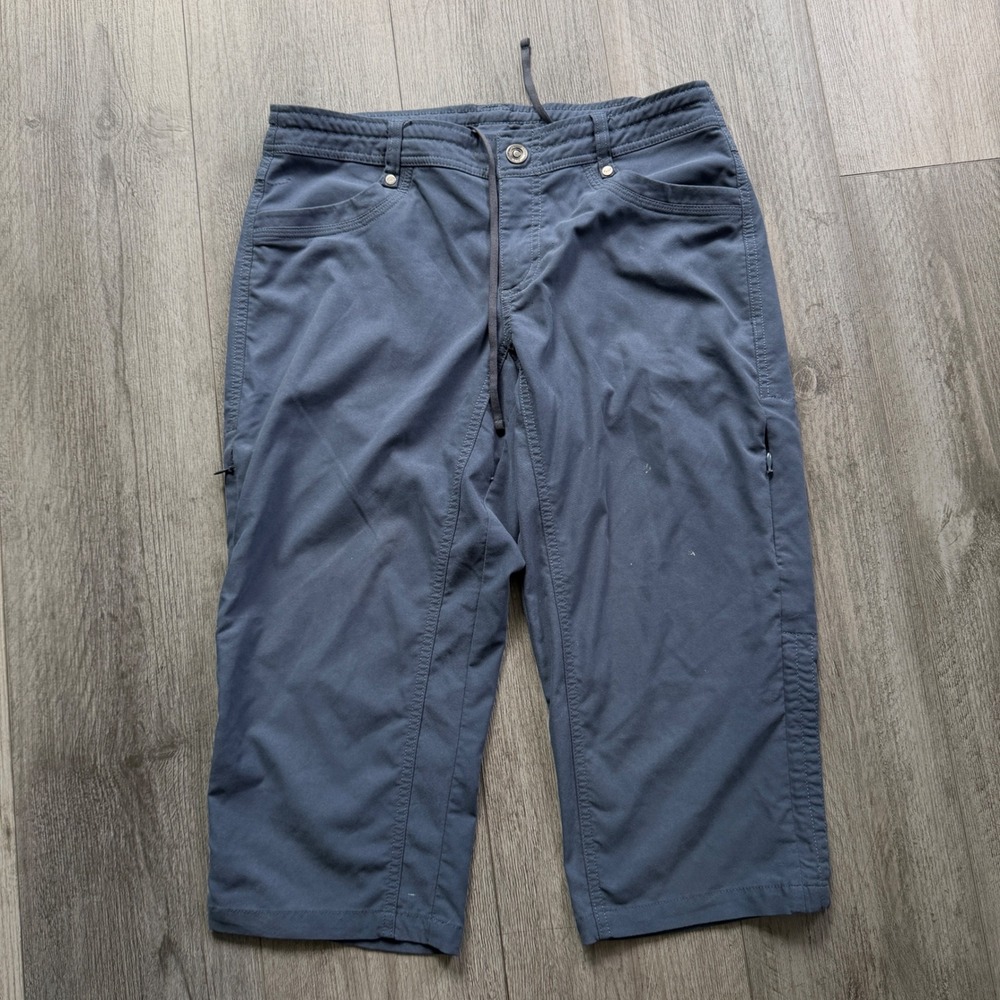 Kuhl Hiking Capri Pants Womens 6 Gray Blue Drawstring Zip Pockets Outdoor